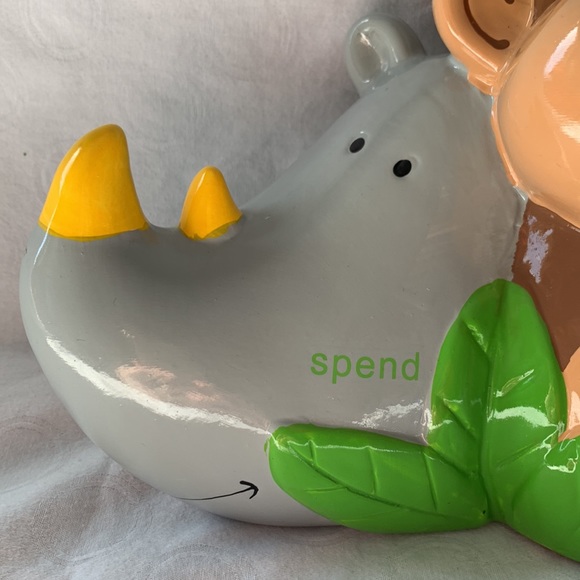 Stephen Joseph Ceramic Bank Jungle Theme Rhino Monkey Tiger Spend Save Share - Picture 2 of 7
